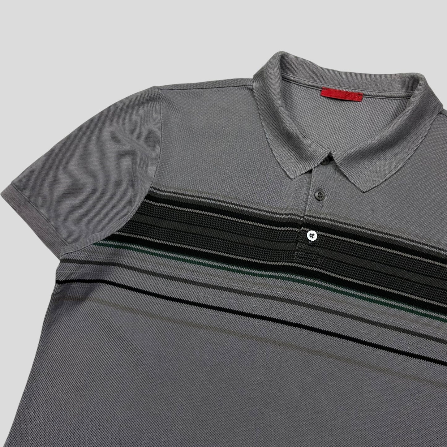 Prada Sport 2008 Embroidered Stripe Red Tab Polo Shirt - M