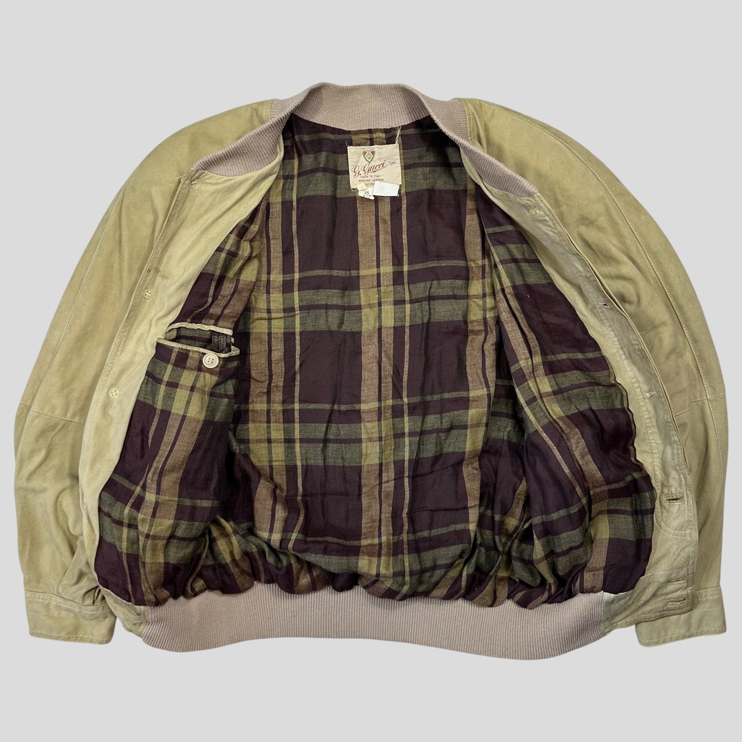 Gucci 1970’s Suede Leather Flannel Lined Flight Jacket - L