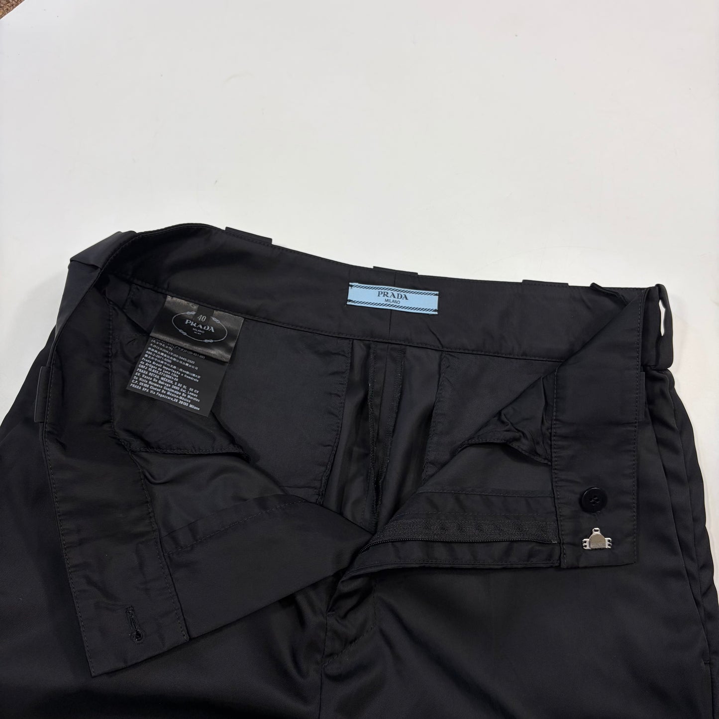 Prada Milano 2018 Black Nylon Gabardine Triangle Logo Trousers - IT40