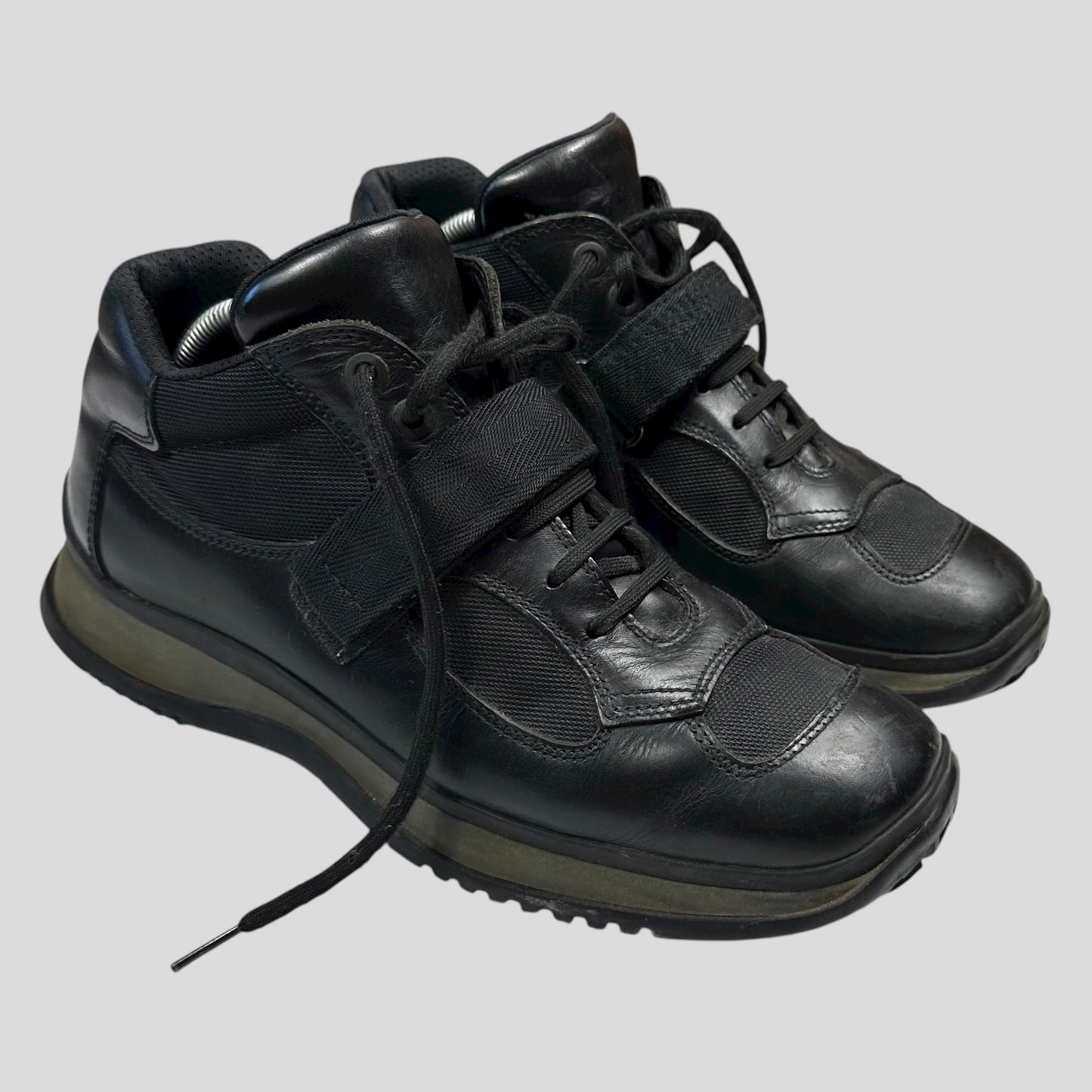 Prada Sport 00’s Leather + Mesh Strapped Combat Boots - UK8.5