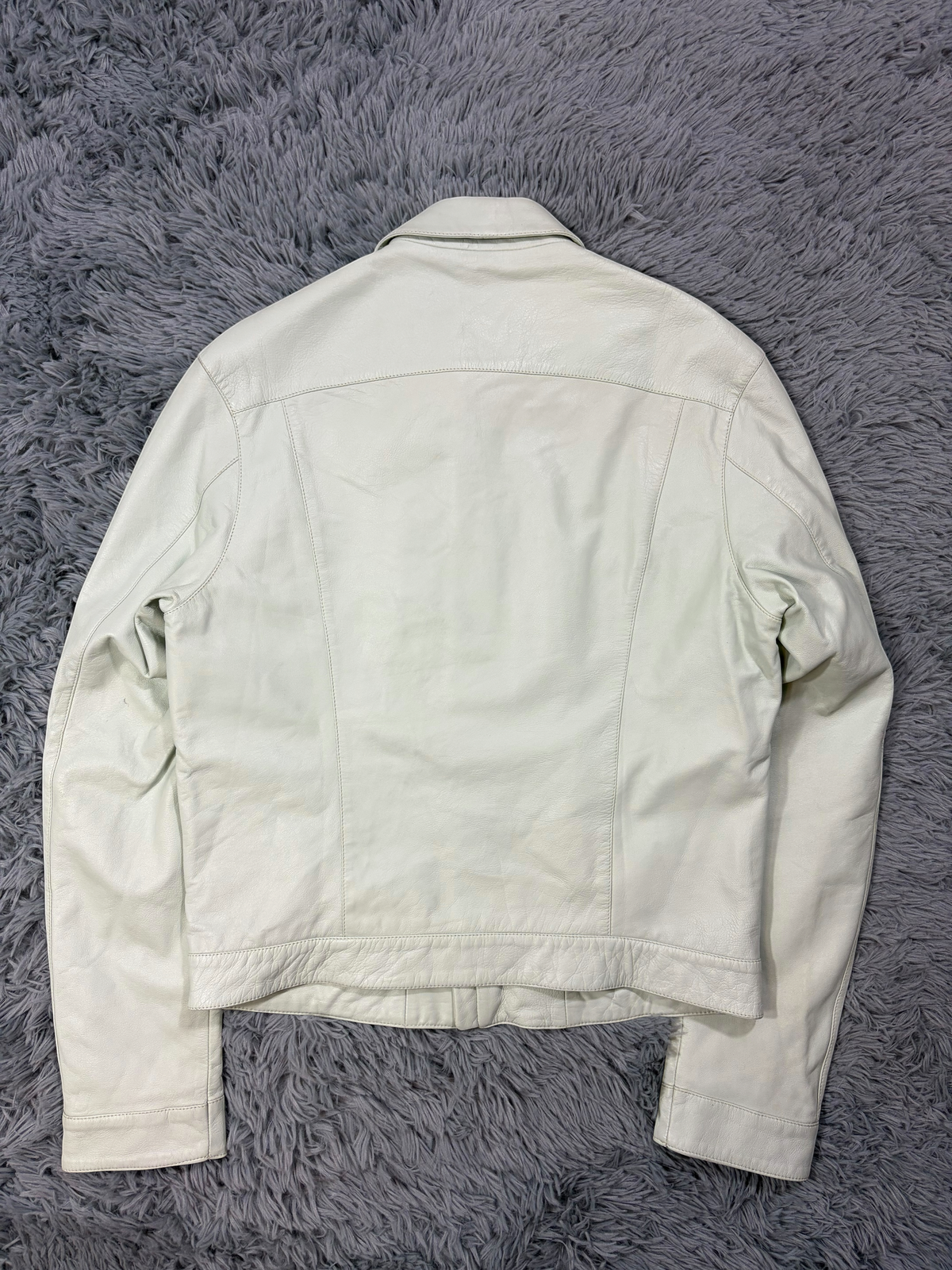 Calvin Klein Collection 00’s Mint Green Leather Fitted Trucker Jacket - M