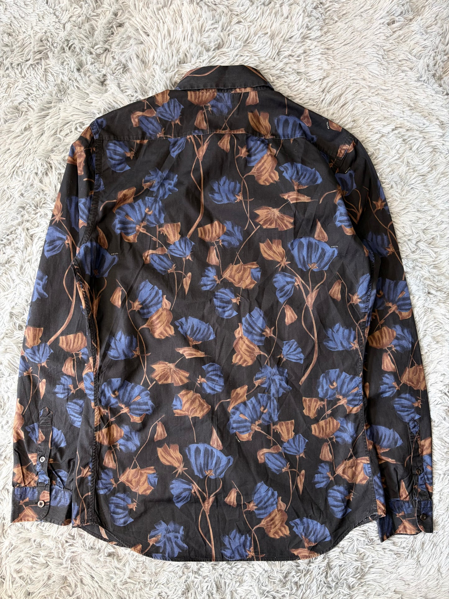 Prada Milano 2008 Hibiscus Black Floral Logo Shirt - M/L