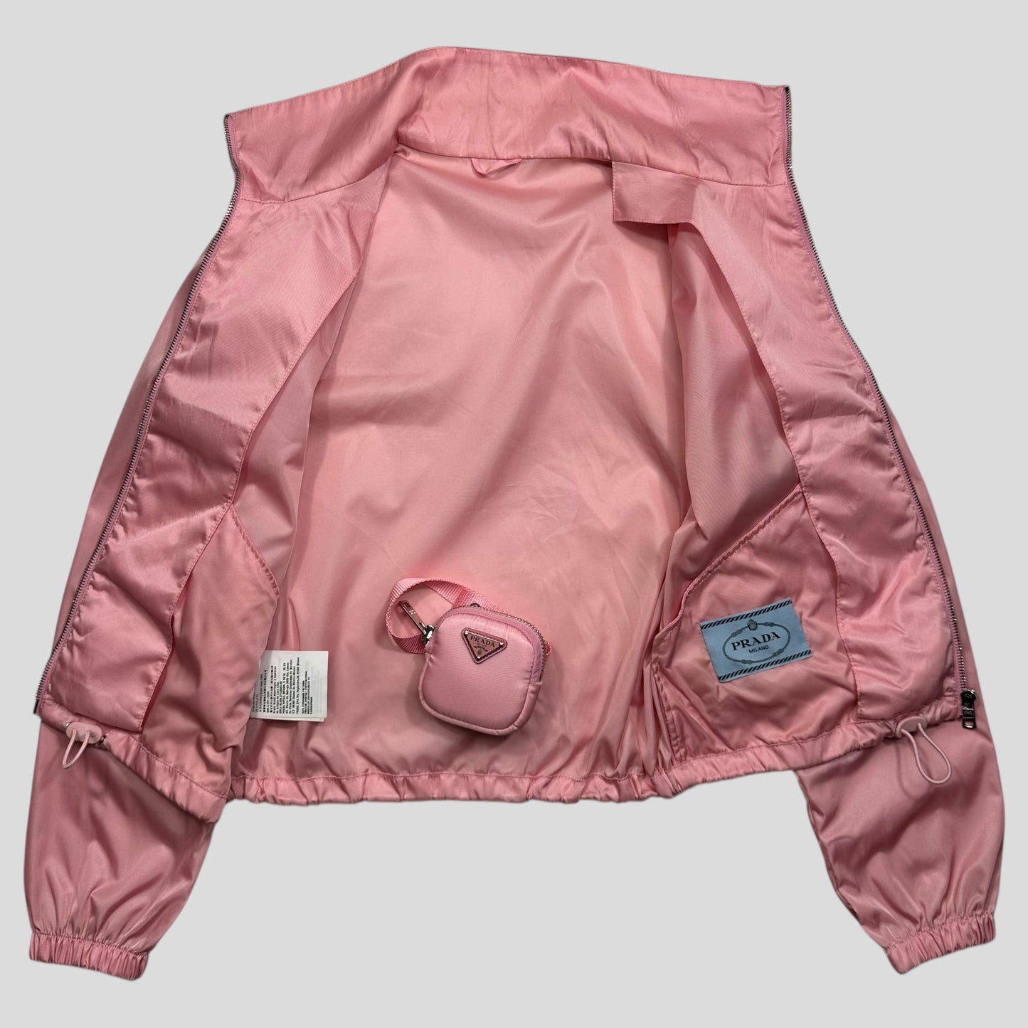 Prada 2020 Baby Pink 3D Triangle Plaque Pouch Re-Nylon Jacket - IT36 (XS-S)