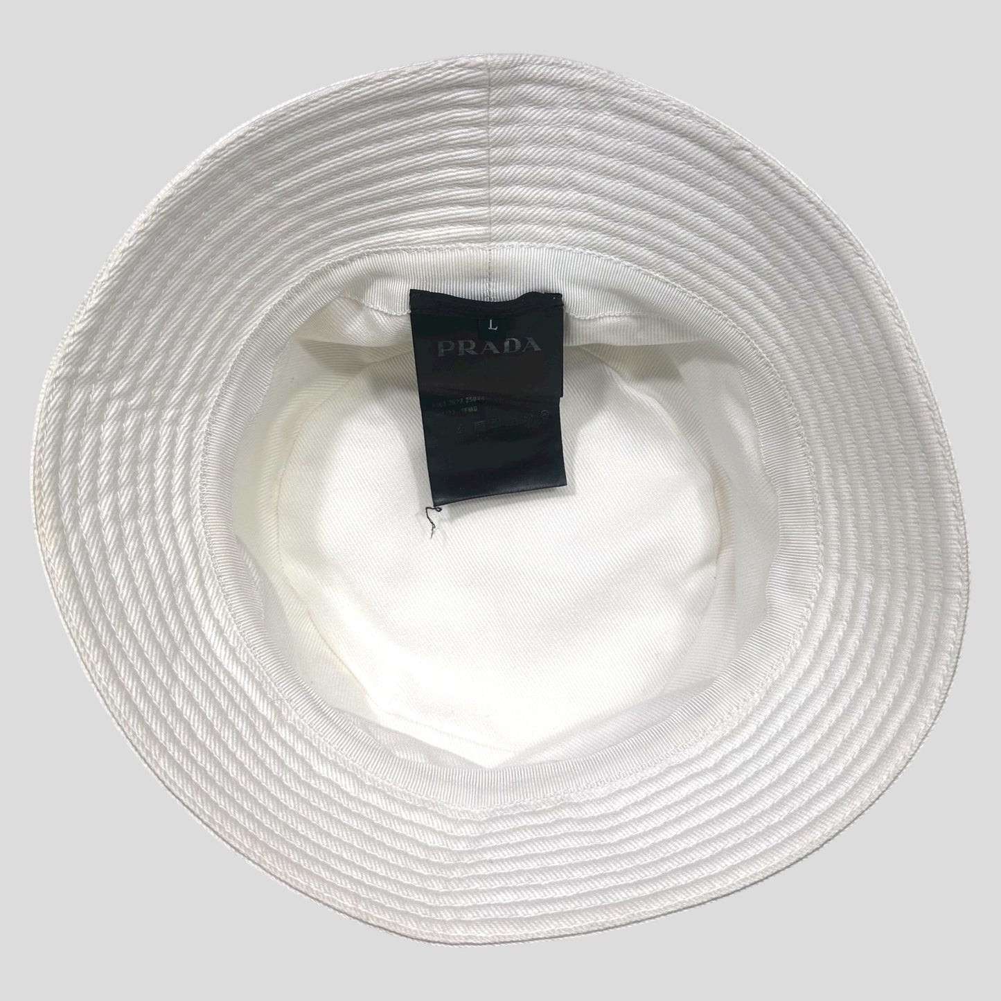 Prada 2022 Embroidered Cotton Triangle Logo Bucket Hat - L