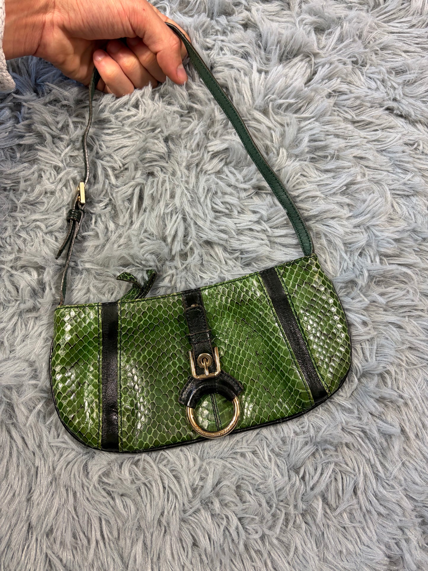 Dolce & Gabbana 00’s Python Skin Green Leather Shoulder Bag