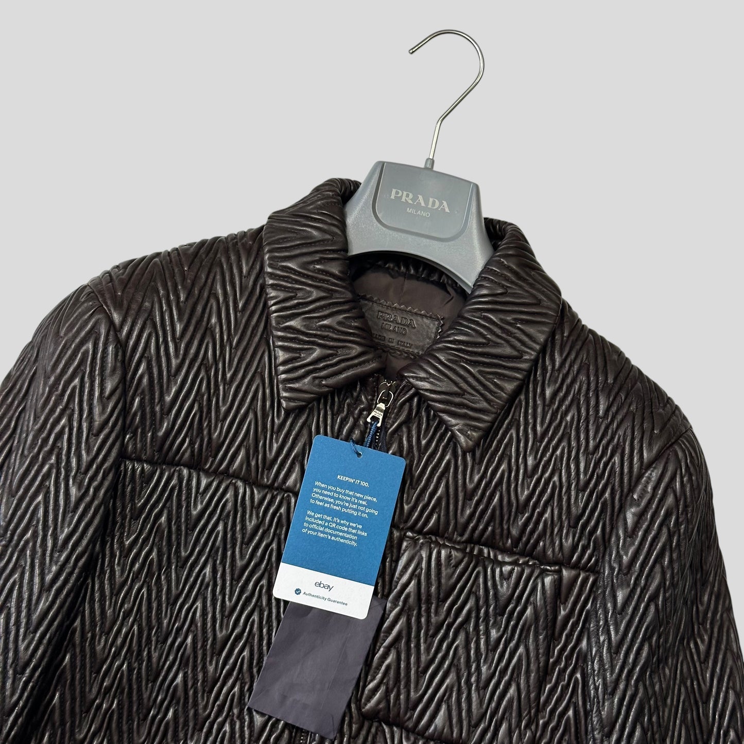 Prada Milano 2006 Runway 3D Ruched Leather Zigzag Jacket - IT48