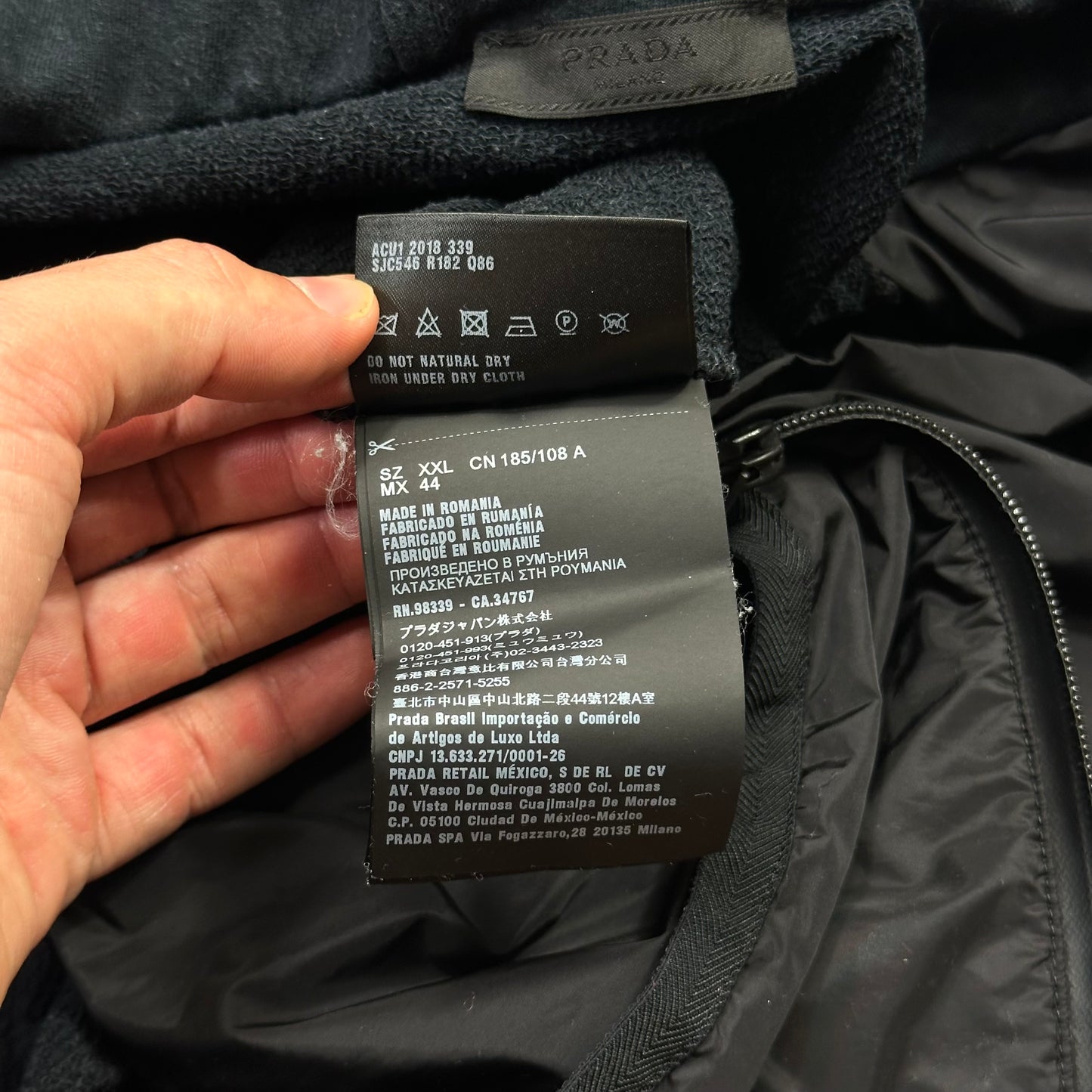 Prada 2017 Red Tab Nylon Panelled Hoodie Jacket - XXL (L)