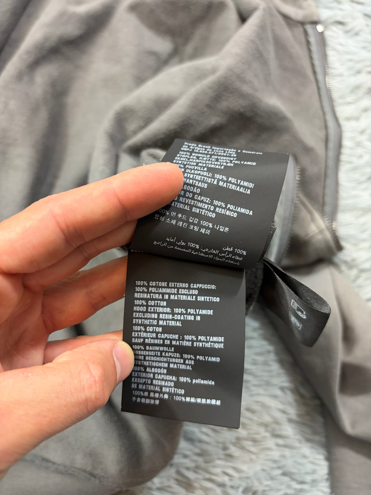 Prada 2021 Black Tab Grey Cotton Nylon Detailed Hoodie - M