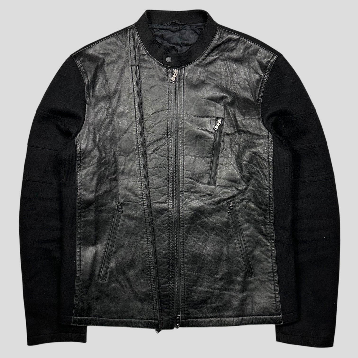 Neil Barrett 00's Leather + Wool Modular Zip Panelled Biker Jacket