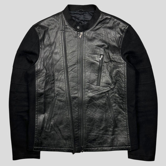 Neil Barrett 00’s Leather + Wool Modular Zip Panelled Biker Jacket - M