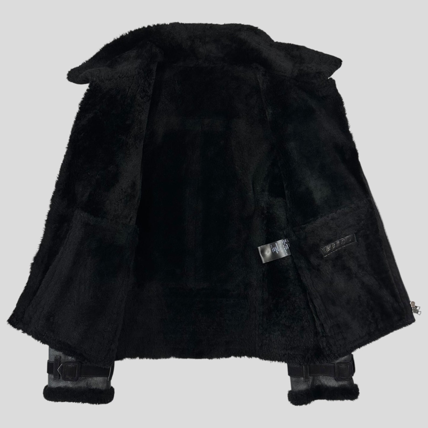Neil Barrett Leather Lambskin Shearling Asymetrical Biker Jacket - S