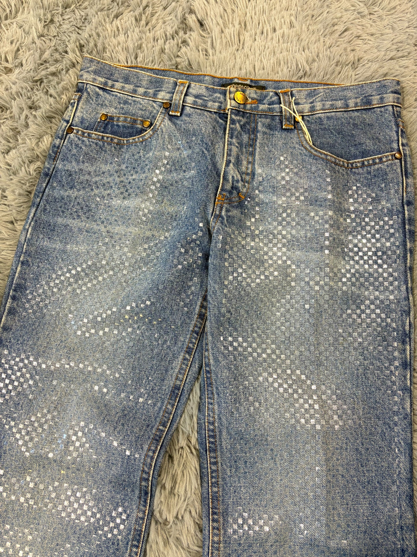 Roberto Cavalli 00’s Diamanté Square Embellished Crystal Jeans - S/M