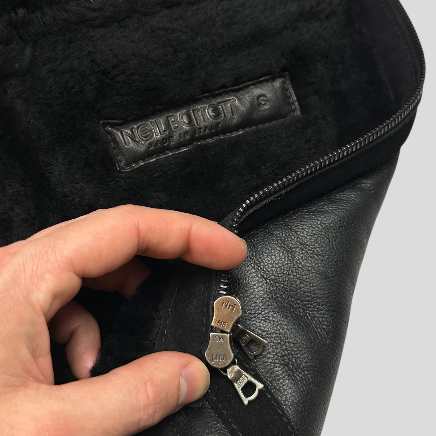 Neil Barrett Leather Lambskin Shearling Asymetrical Biker Jacket - S