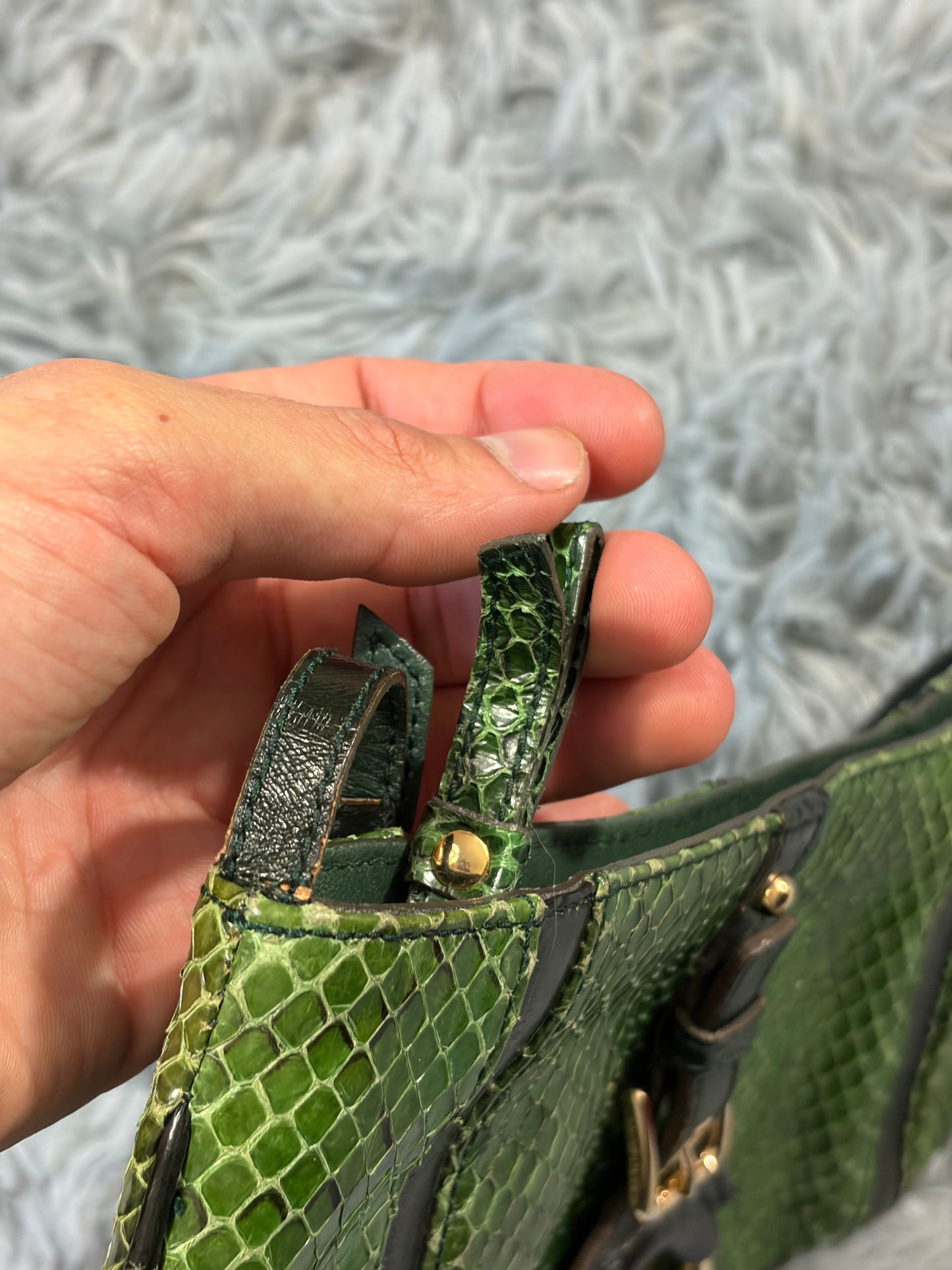 Dolce & Gabbana 00’s Python Skin Green Leather Shoulder Bag