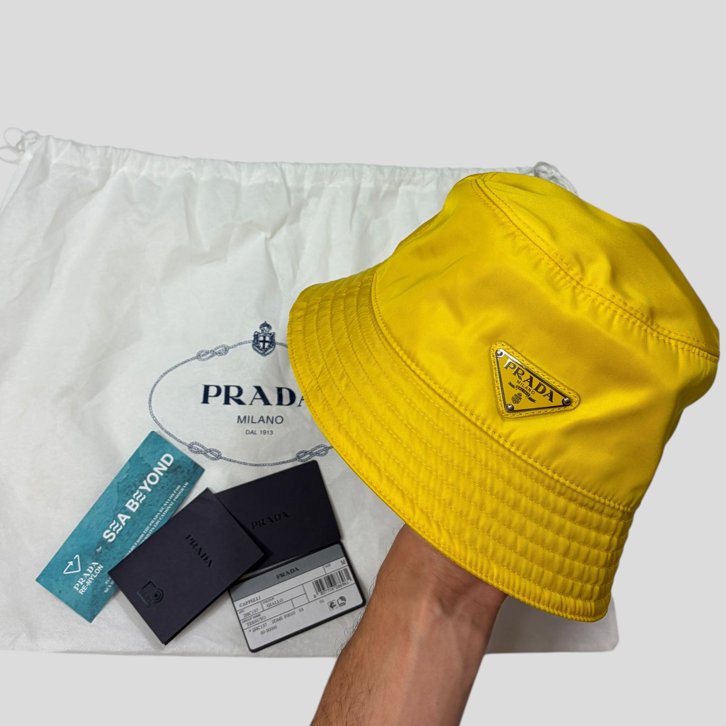 Prada Milano 2020 Re-nylon Yellow Panama Bucket Hat