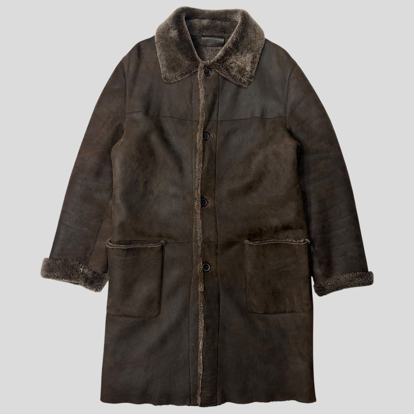 Prada Milano AW03 Shearling Sheepskin Leather Full Length Coat - M