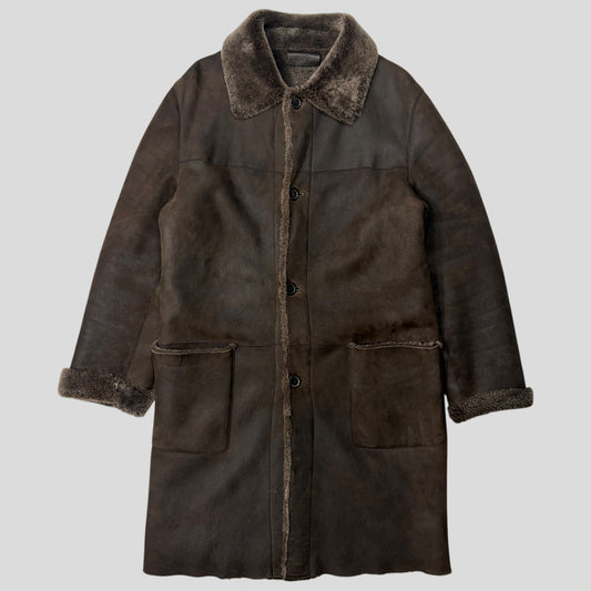 Prada Milano AW03 Shearling Sheepskin Leather Full Length Coat - M