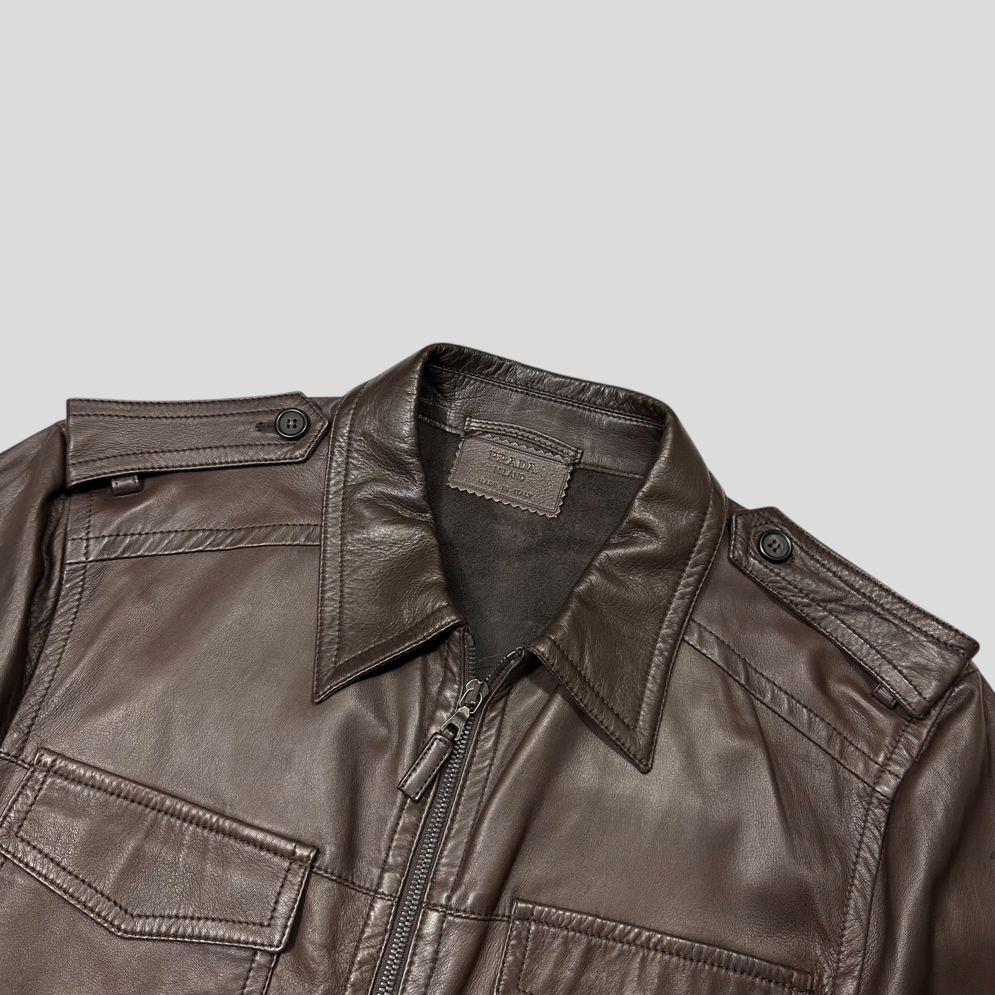 Prada Milano 00’s Nappa Leather Brown Military Field Jacket - IT54 (L)