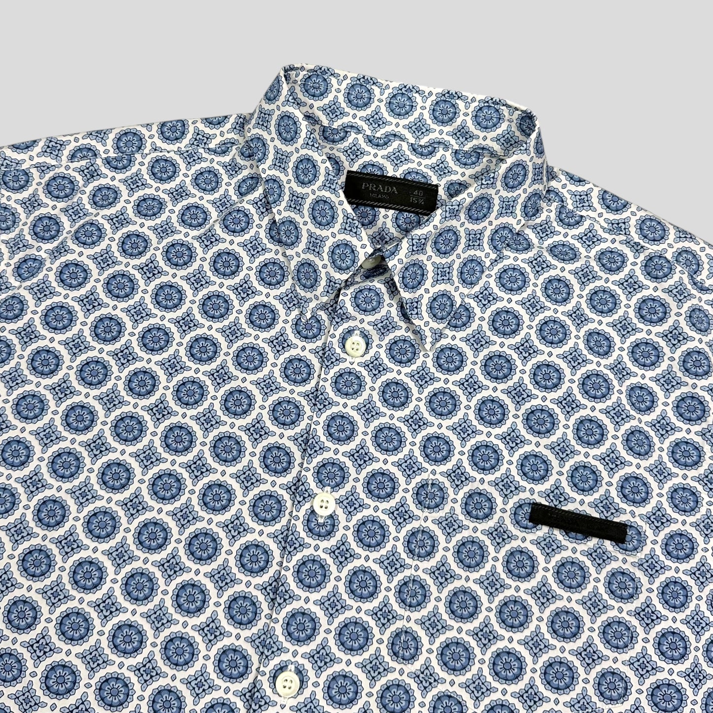 Prada 2020 Persian Geometric Print Boxy Cotton Logo Shirt - M/L