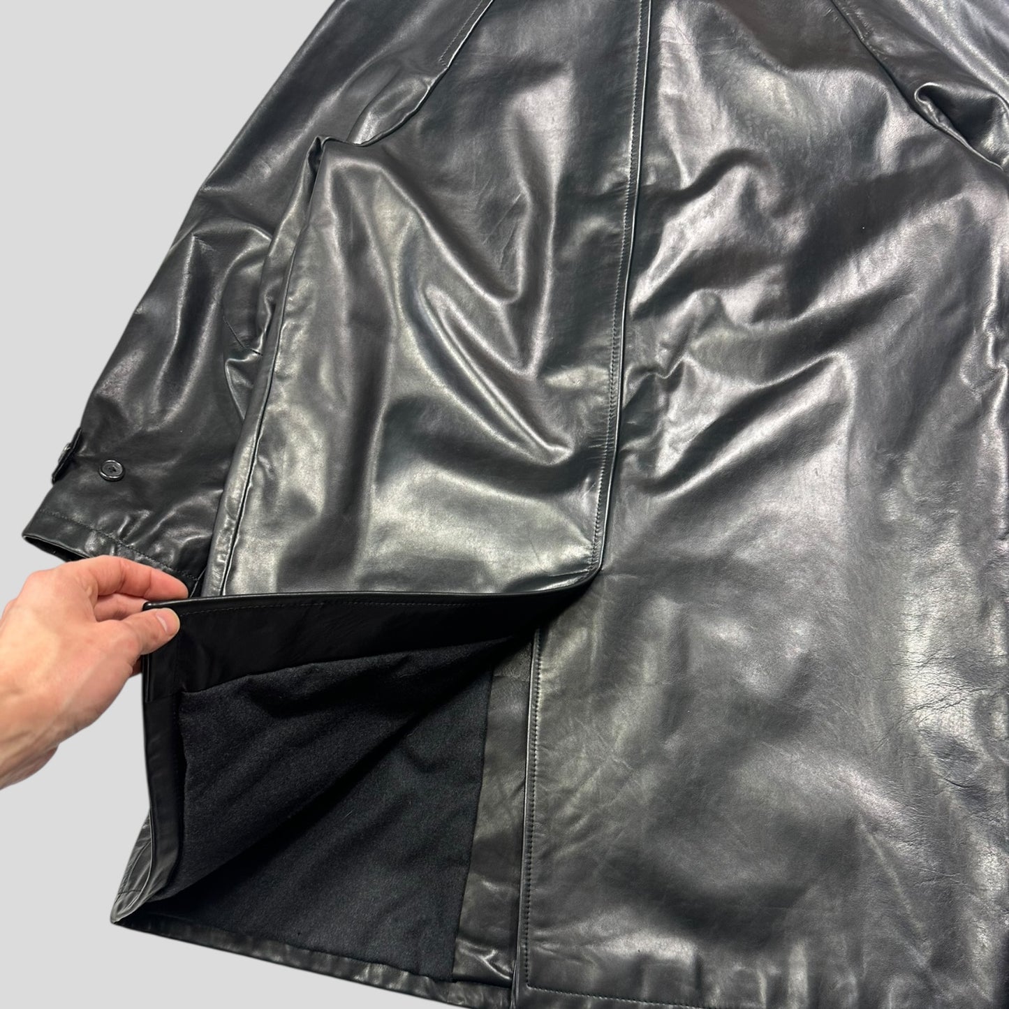 Prada Milano AW98 Wool Lined Gloss Leather Matrix Trench Coat - IT50