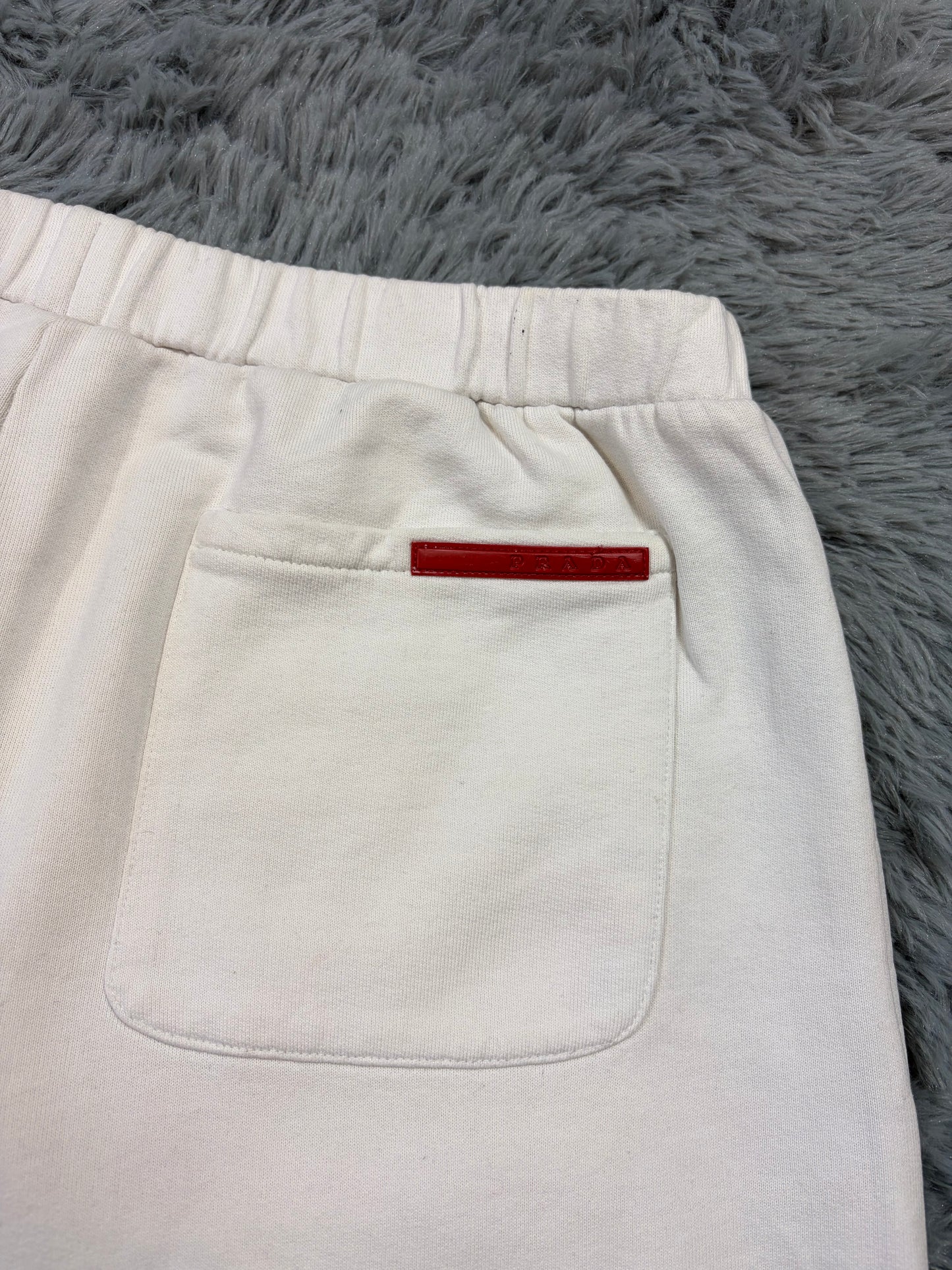 Prada Sport 2010 Red Tab Baggy White Cotton Jogger Shorts - L
