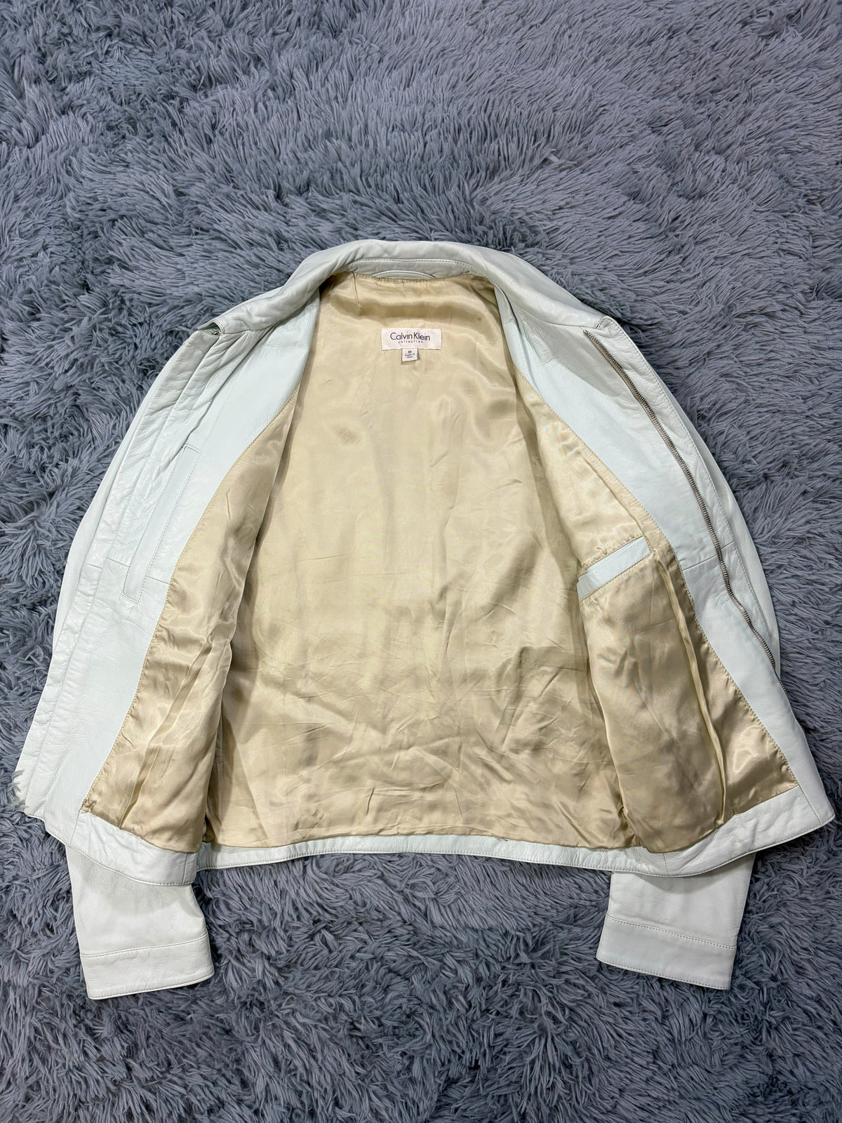 Calvin Klein Collection 00’s Mint Green Leather Fitted Trucker Jacket - M