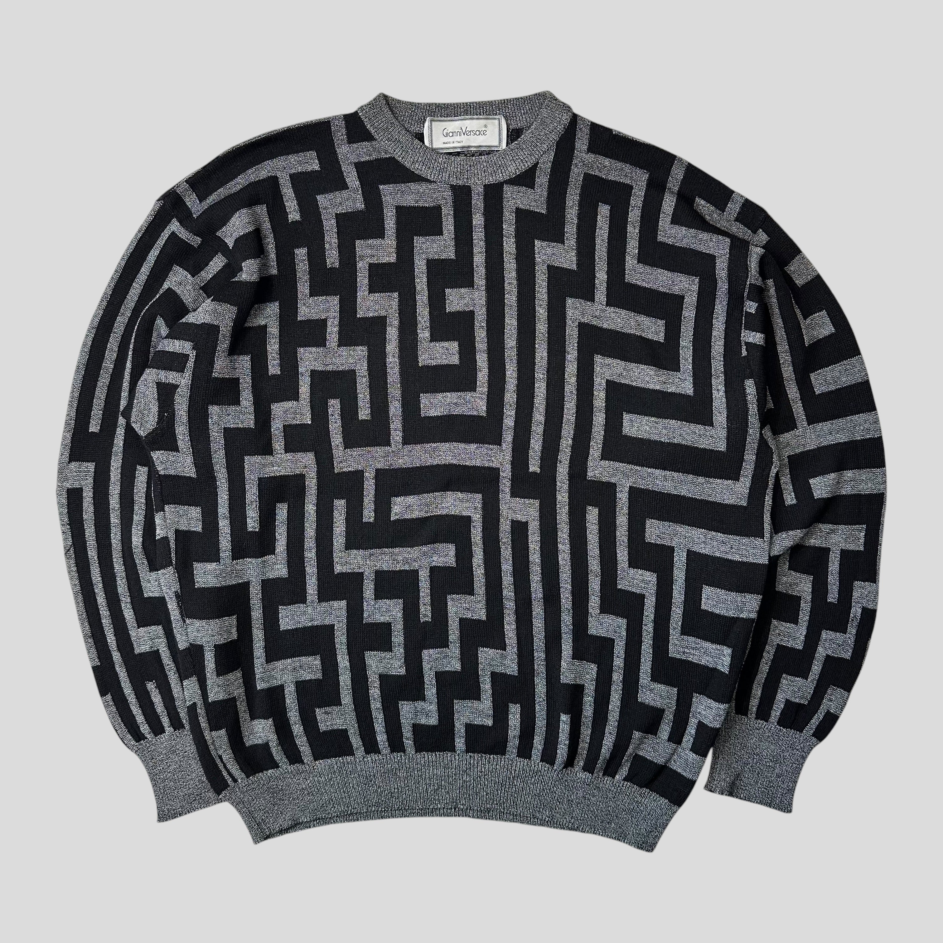 Gianni Versace 90's Greca Key Pattern Wool Knit - IT54 – Warmwaves