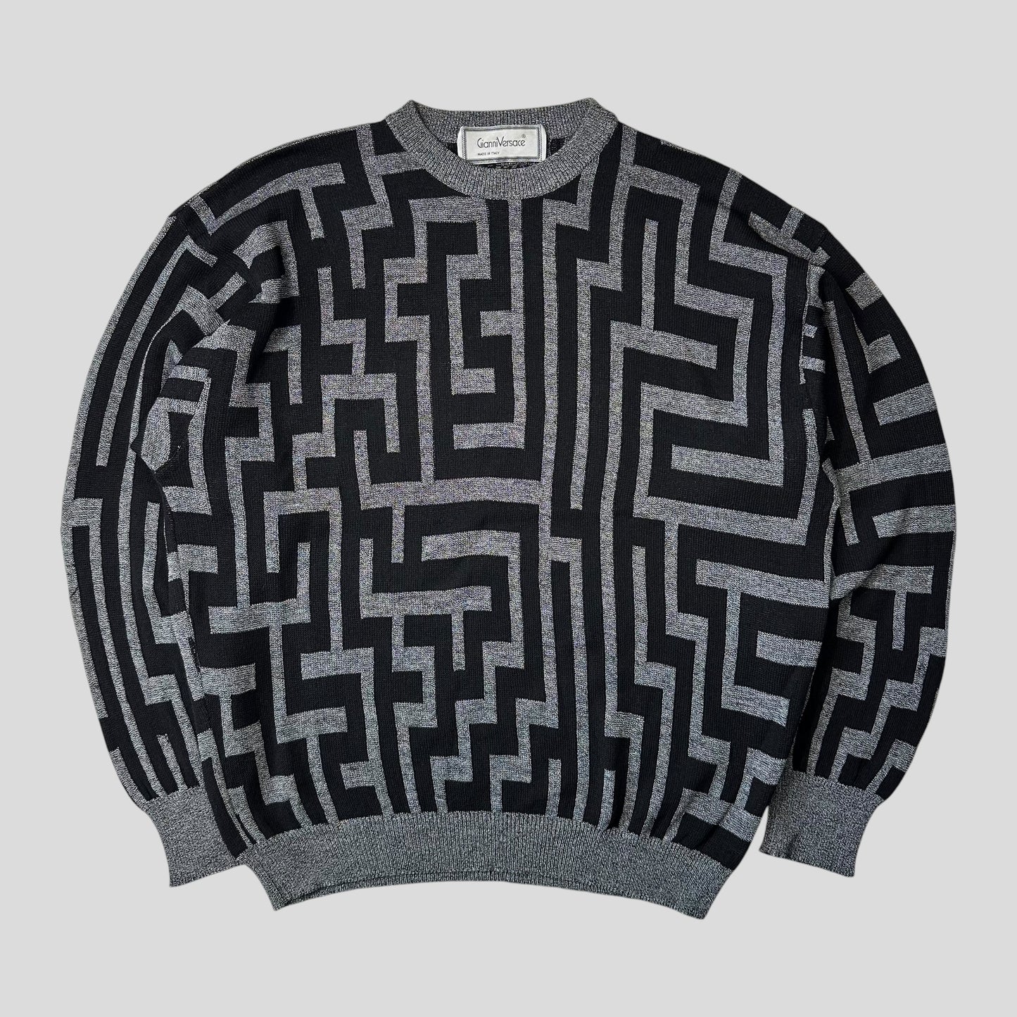 Gianni Versace 90’s Greca Key Pattern Wool Knit - IT54