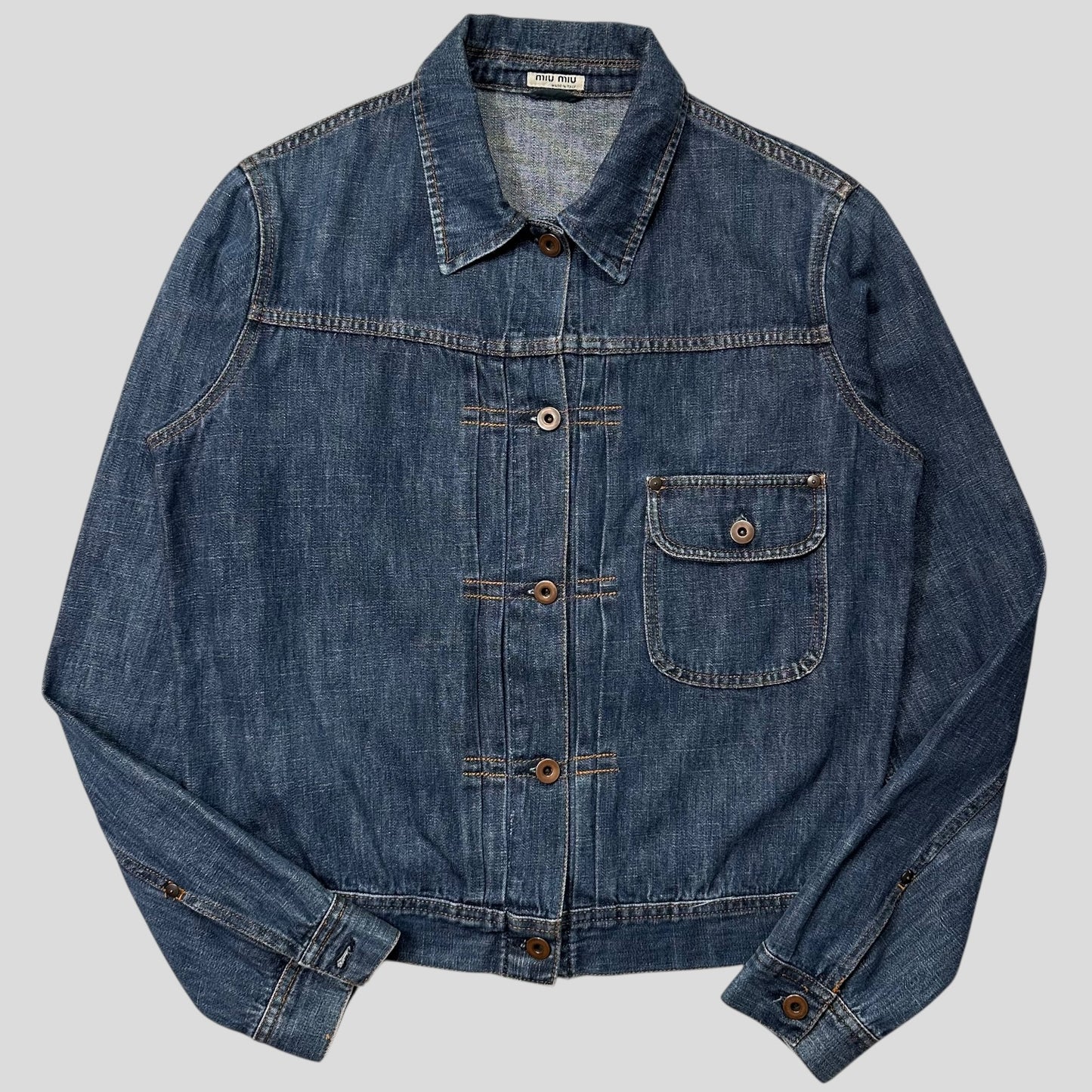 Miu Miu 2001 Runway Denim Fiammoto Pleated Work Jacket - S/M