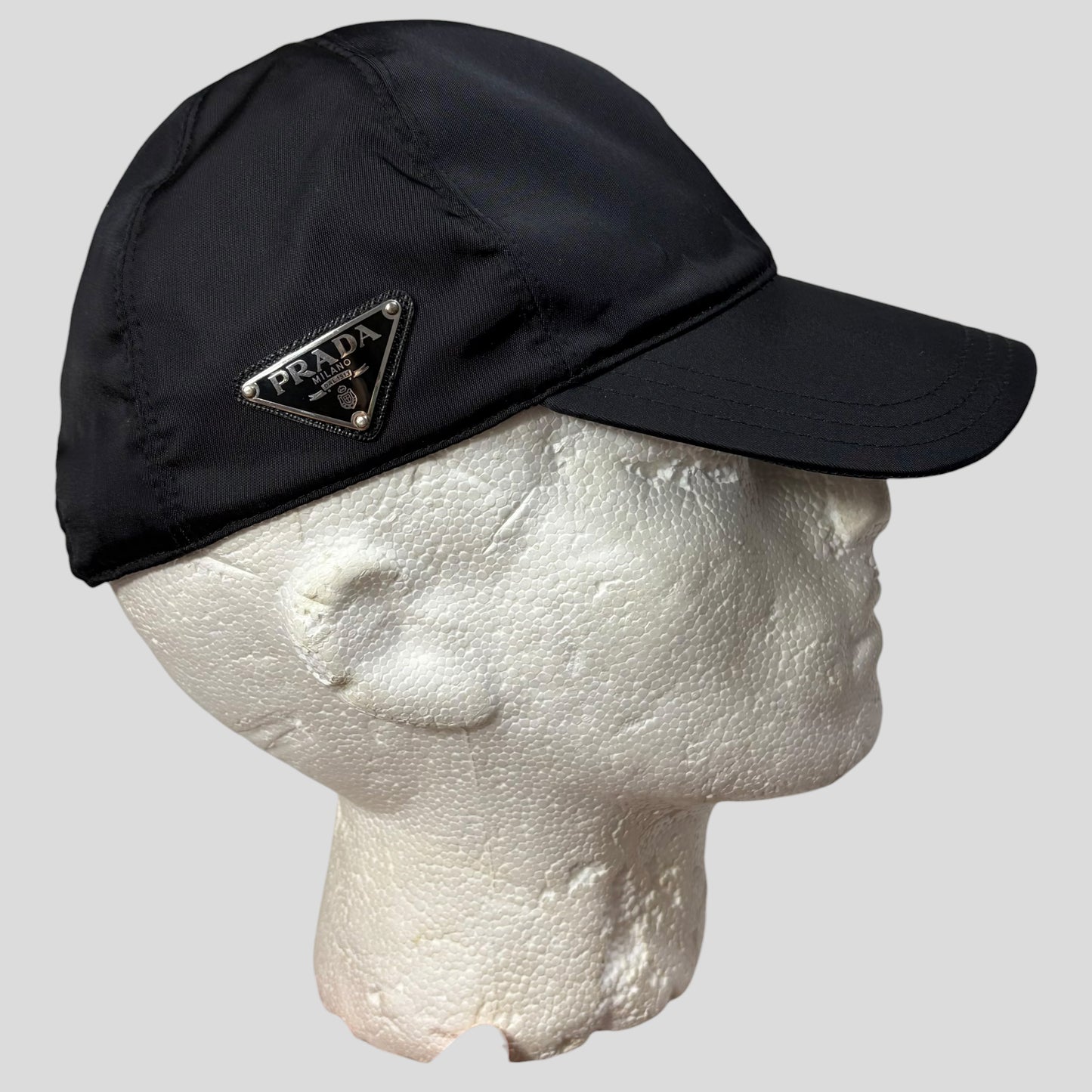 Prada Milano Triangle Plaque Logo Black Nylon Baseball Cap - M/L