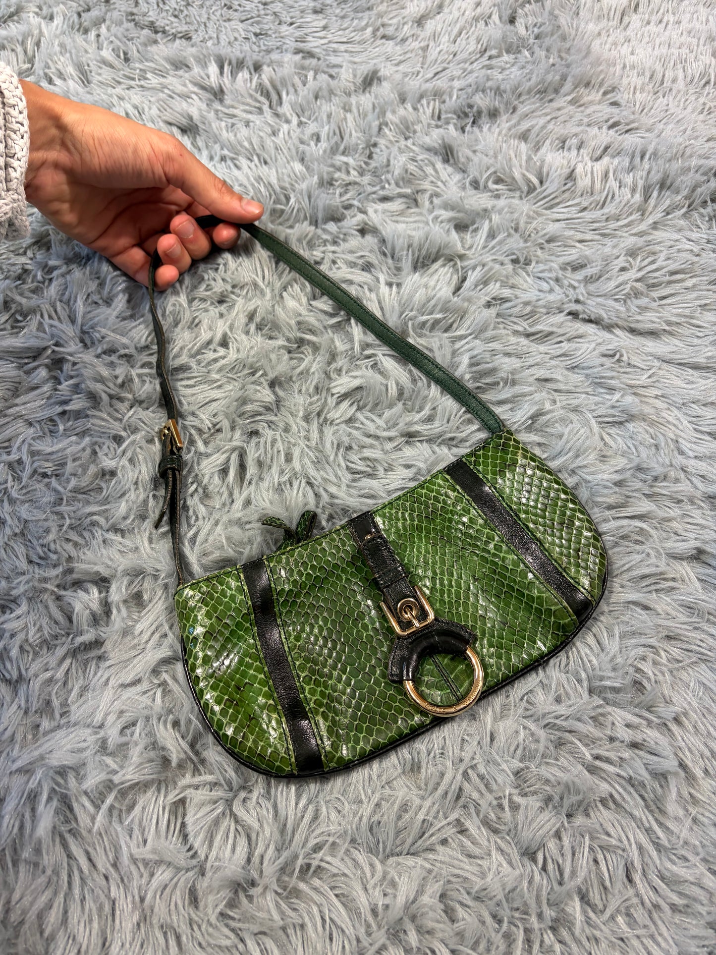 Dolce & Gabbana 00’s Python Skin Green Leather Shoulder Bag