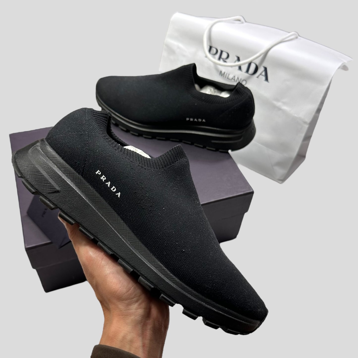 Prada 2019 Knit Fabric Sock Trainer - UK8