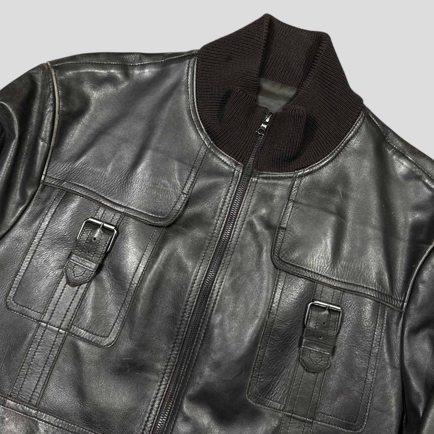 Neil Barrett 00’s Multipocket Buckle Lambs Leather Moto Jacket - L
