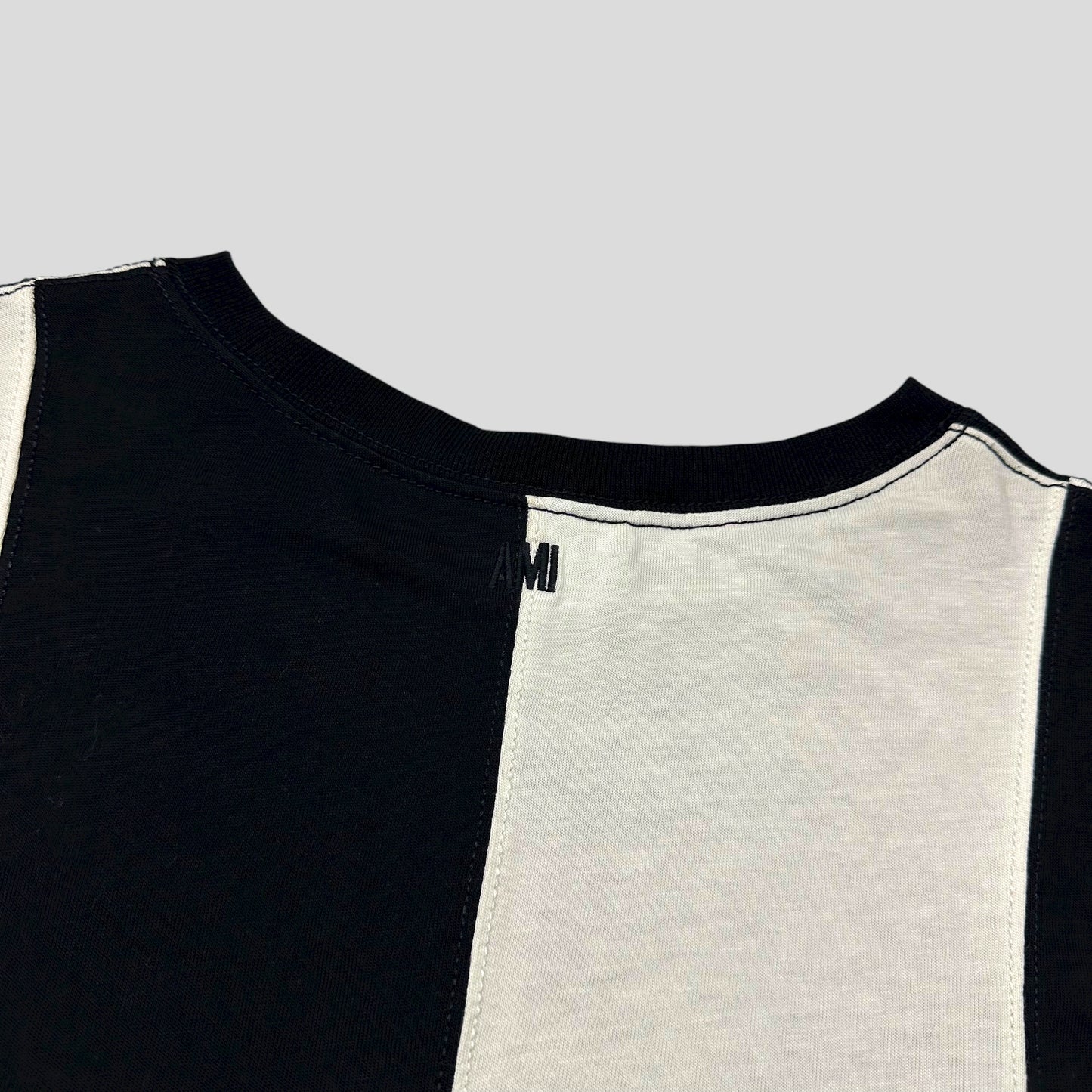 AMI Panelled Striped Heavy Cotton Logo T-shirt - XXL