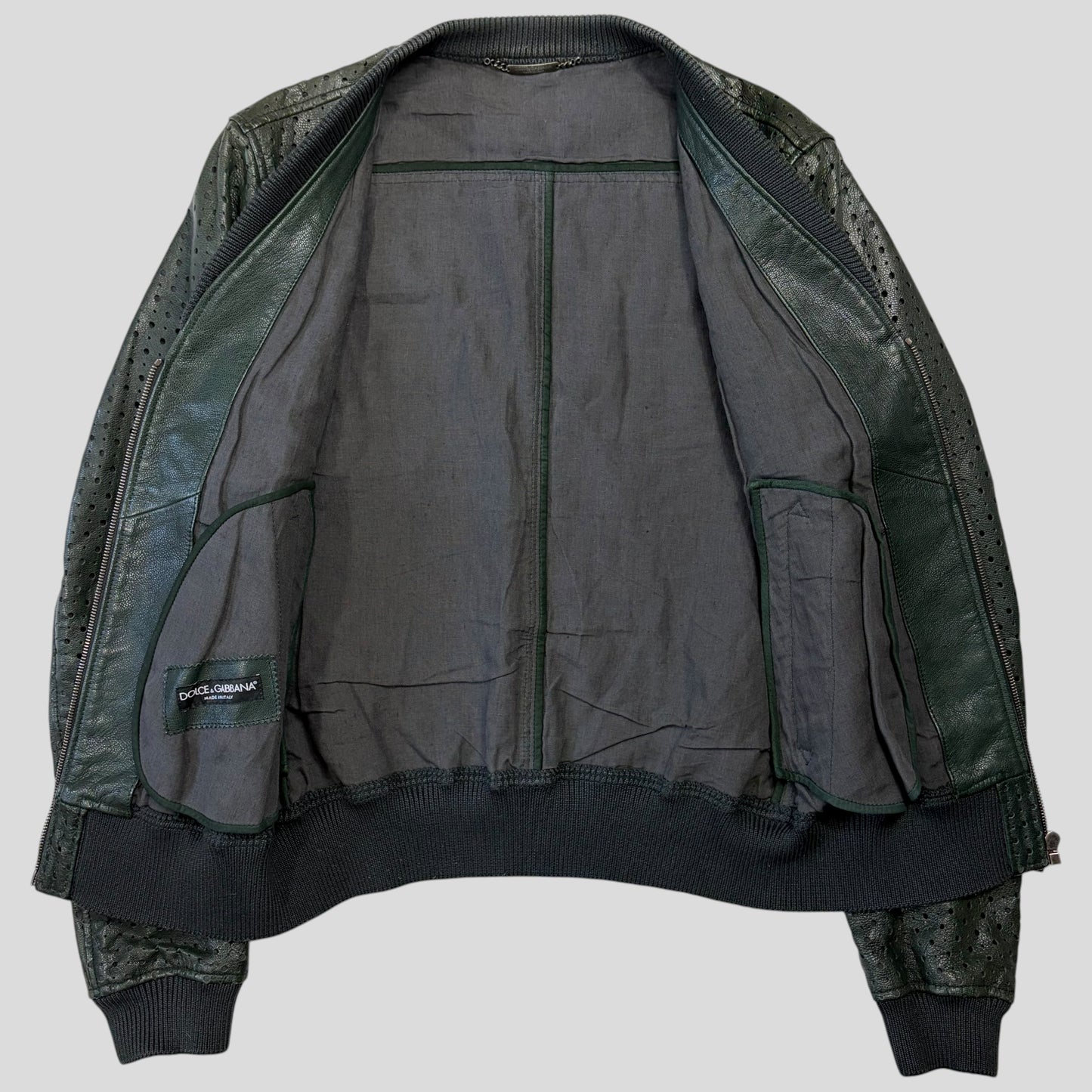 Dolce & Gabanna SS21 Perforated Goat Leather Bomber Jacket - S/M