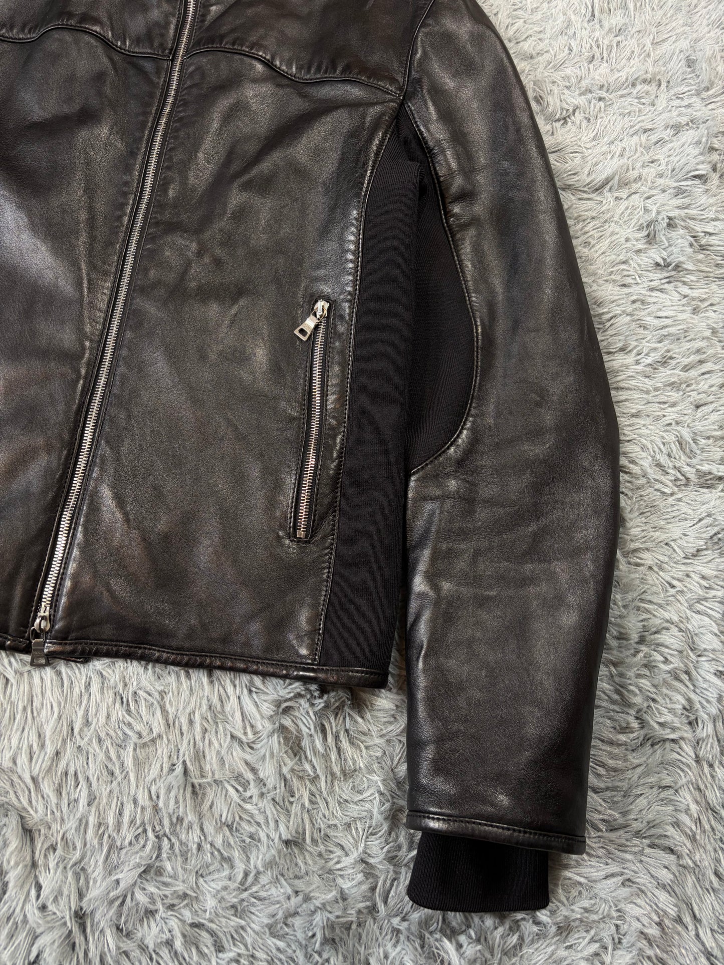 Prada Sport 00’s Leather & Wool Padded Hybrid Biker Jacket - IT50