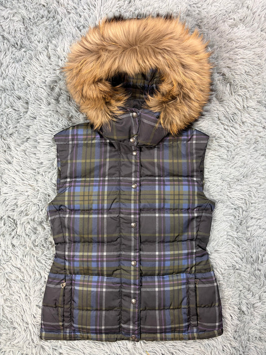 Prada Sport 2011 Shadow Plaid Raccoon Fur Nylon Puffer Gilet - M