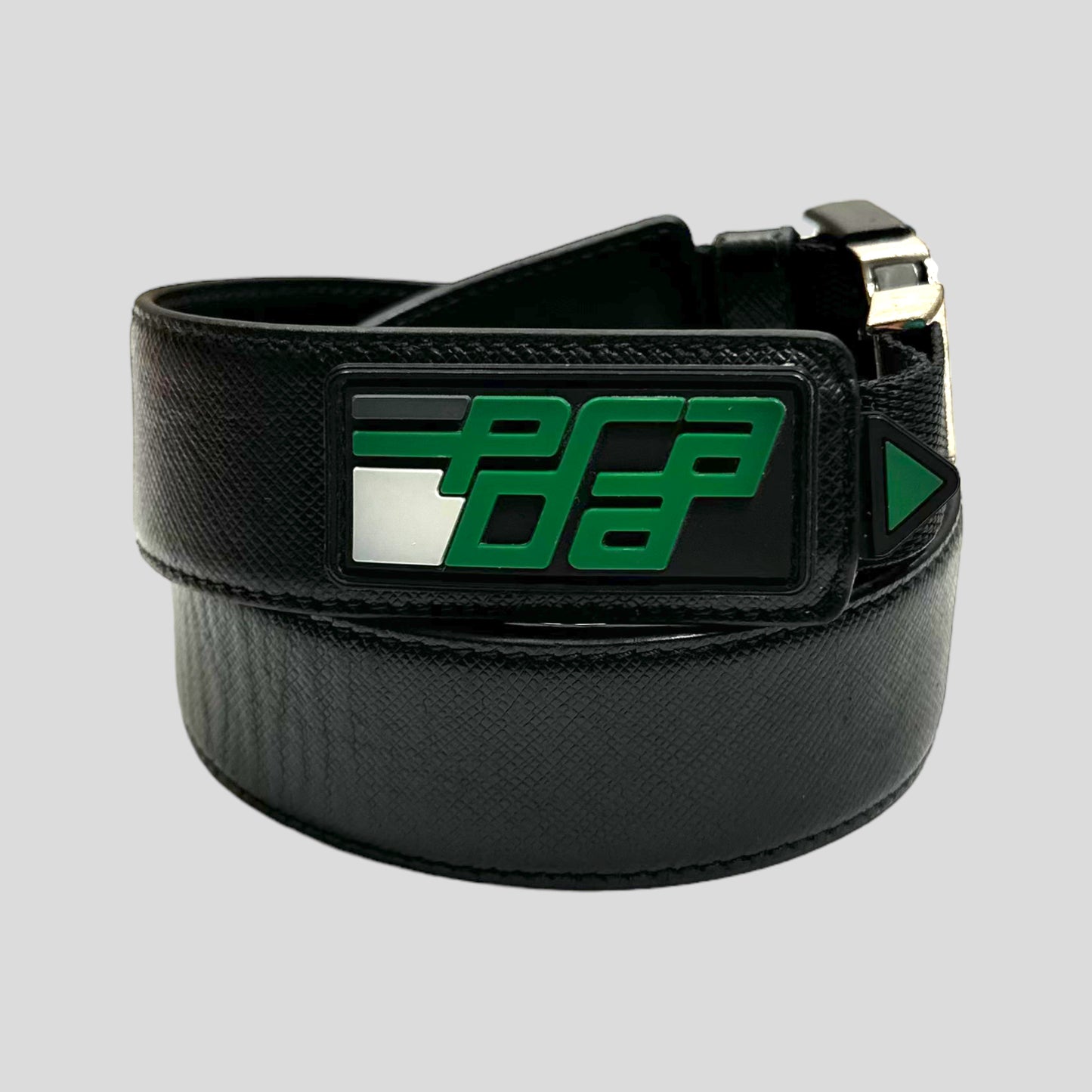 Prada 2018 Rubber Race Logo Saffiano Leather Belt