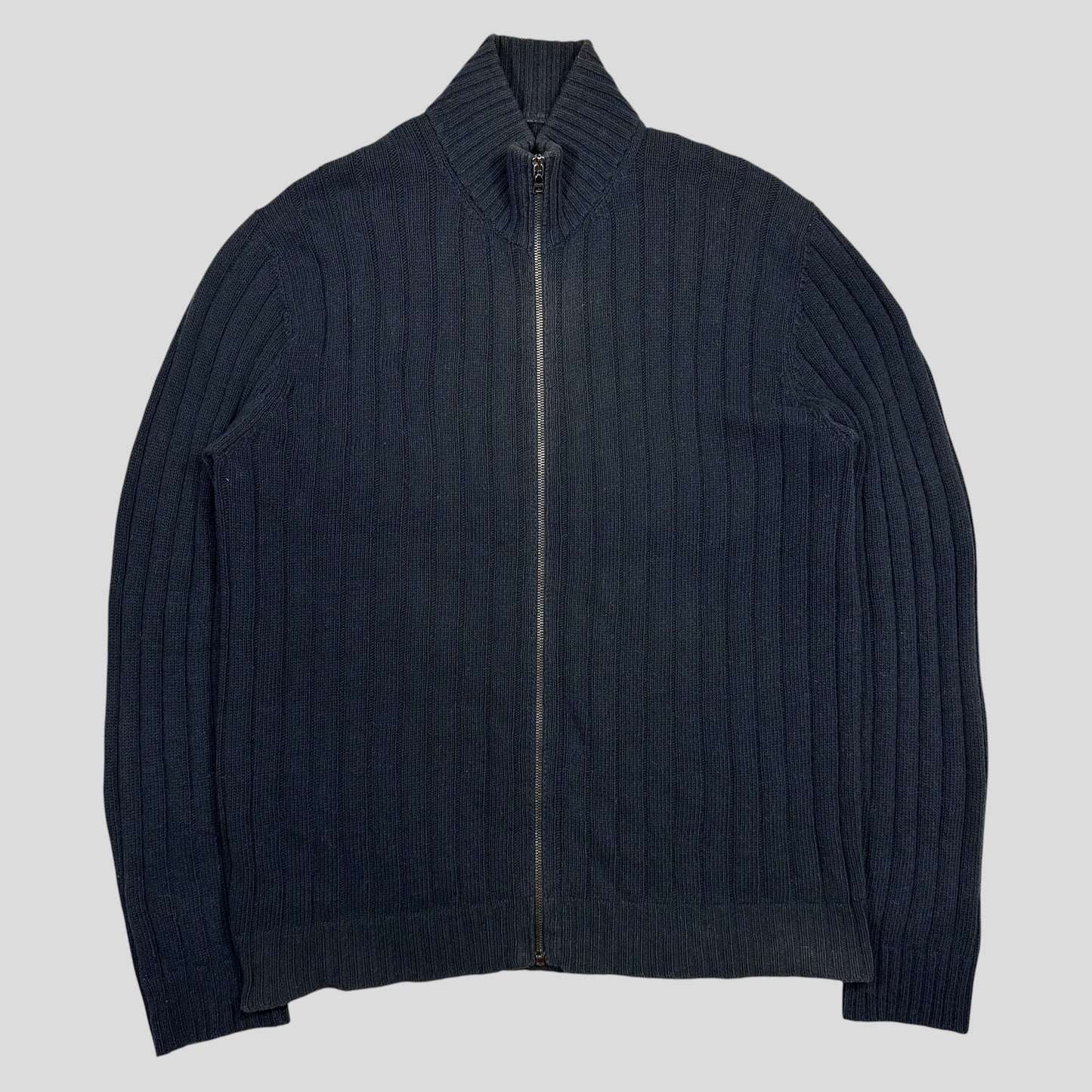 Prada Milano 2009 Ribbed Cotton Textured Navy Cardigan Jacket - L