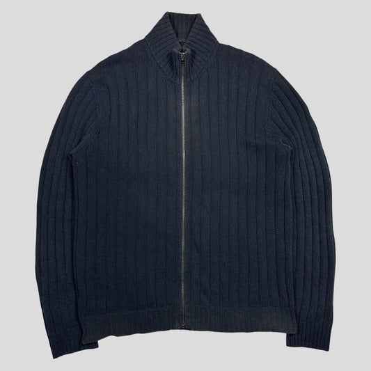 Prada Milano 2009 Ribbed Cotton Textured Navy Cardigan Jacket - L