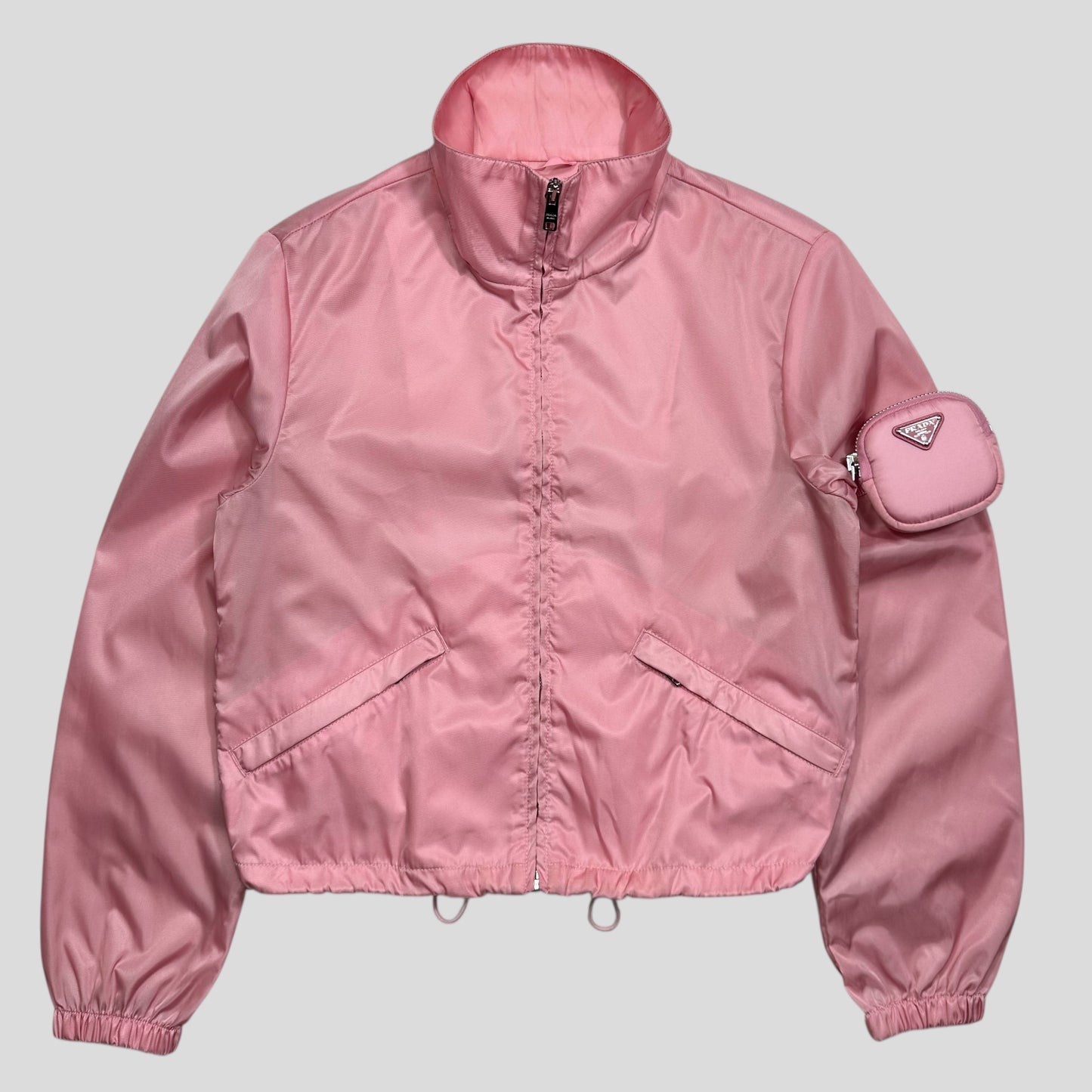 Prada 2020 Baby Pink 3D Triangle Plaque Pouch Re-Nylon Jacket - IT36 (XS-S)