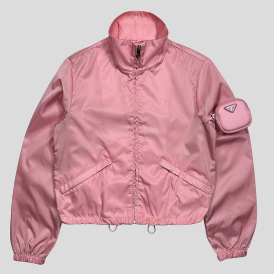 Prada 2020 Baby Pink 3D Triangle Plaque Pouch Re-Nylon Jacket - IT36 (XS-S)