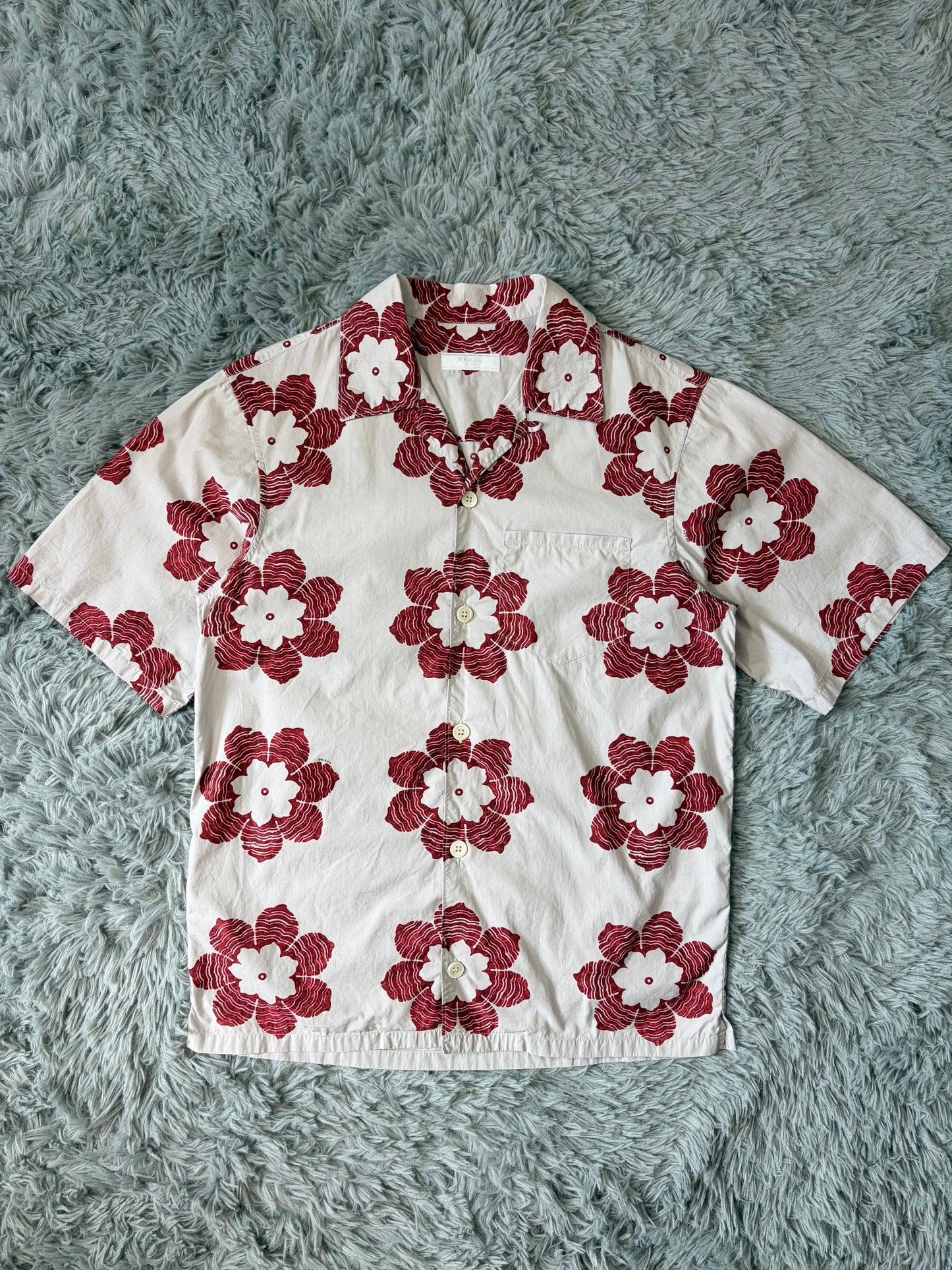 Prada 2016 Floral Logo Print Camp Collar Boxy Shirt - S/M