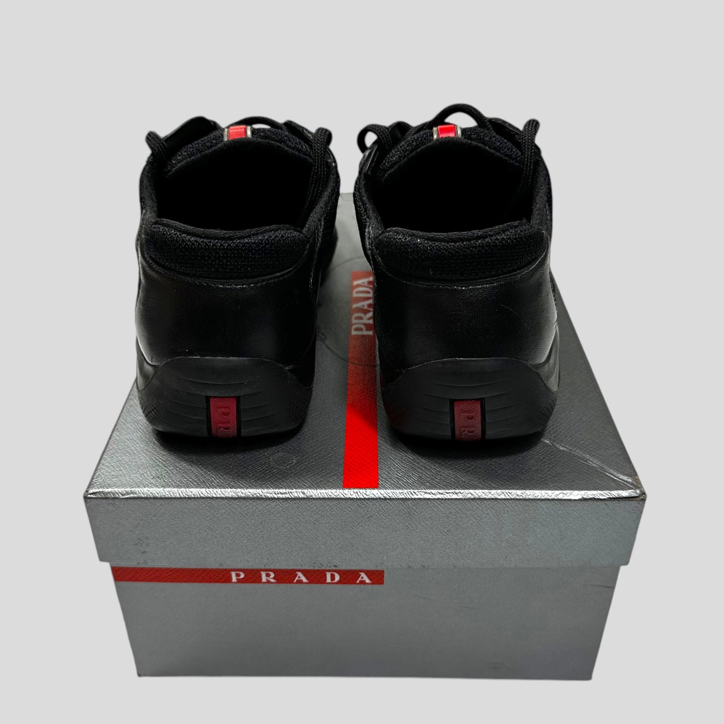 Prada Americas Cups Triple Black Leather - UK4