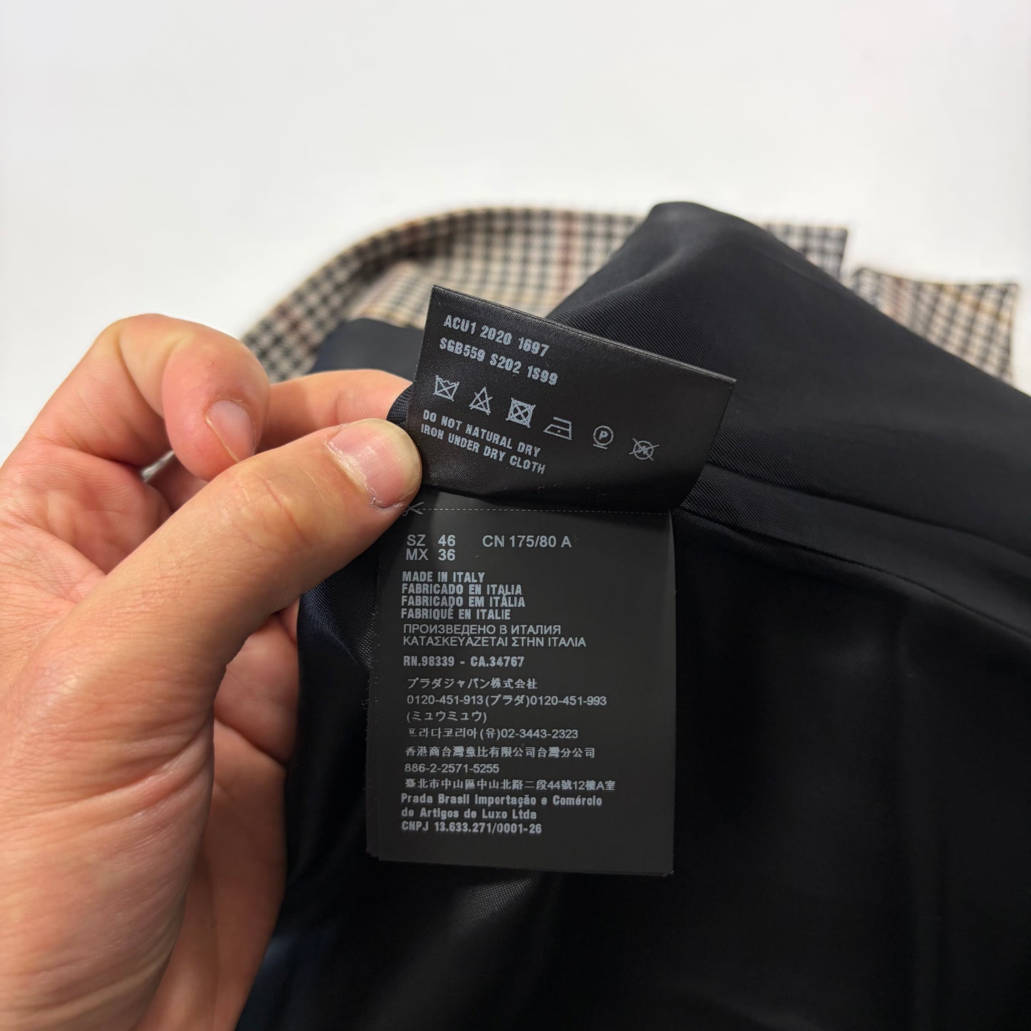 Prada 2020 Plaid Houndstooth Impermeable Virgin Wool Car Coat  - M