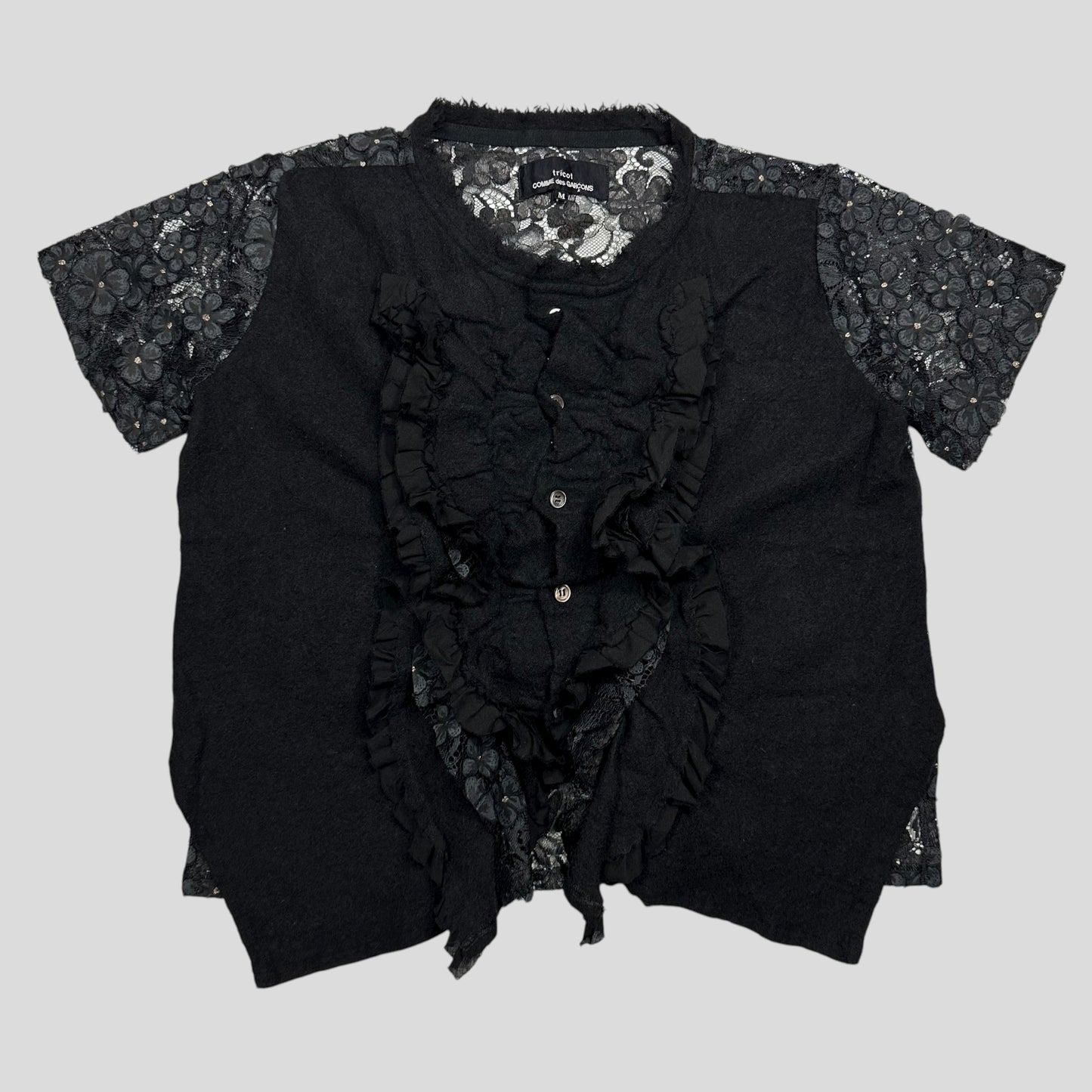 Comme Des Garçons 00’s Ruffled Sheer Panelled Floral Gothic Top - M