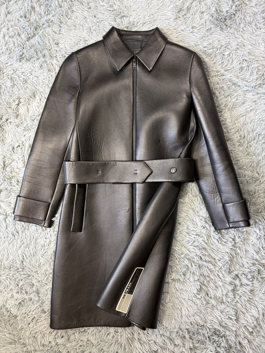 Prada 2018 Race Logo Leather Belted Trench Coat - IT40