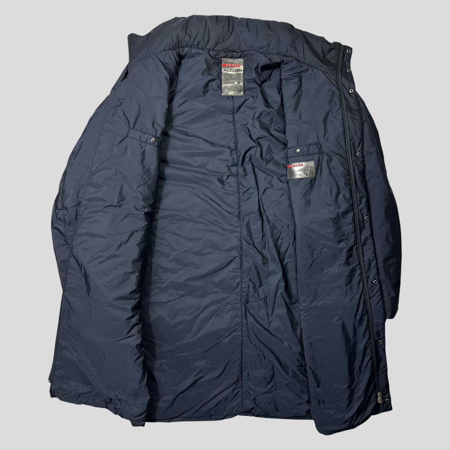 Prada 2015 Red Tab Nylon Padded Technical Parka Coat - L/XL