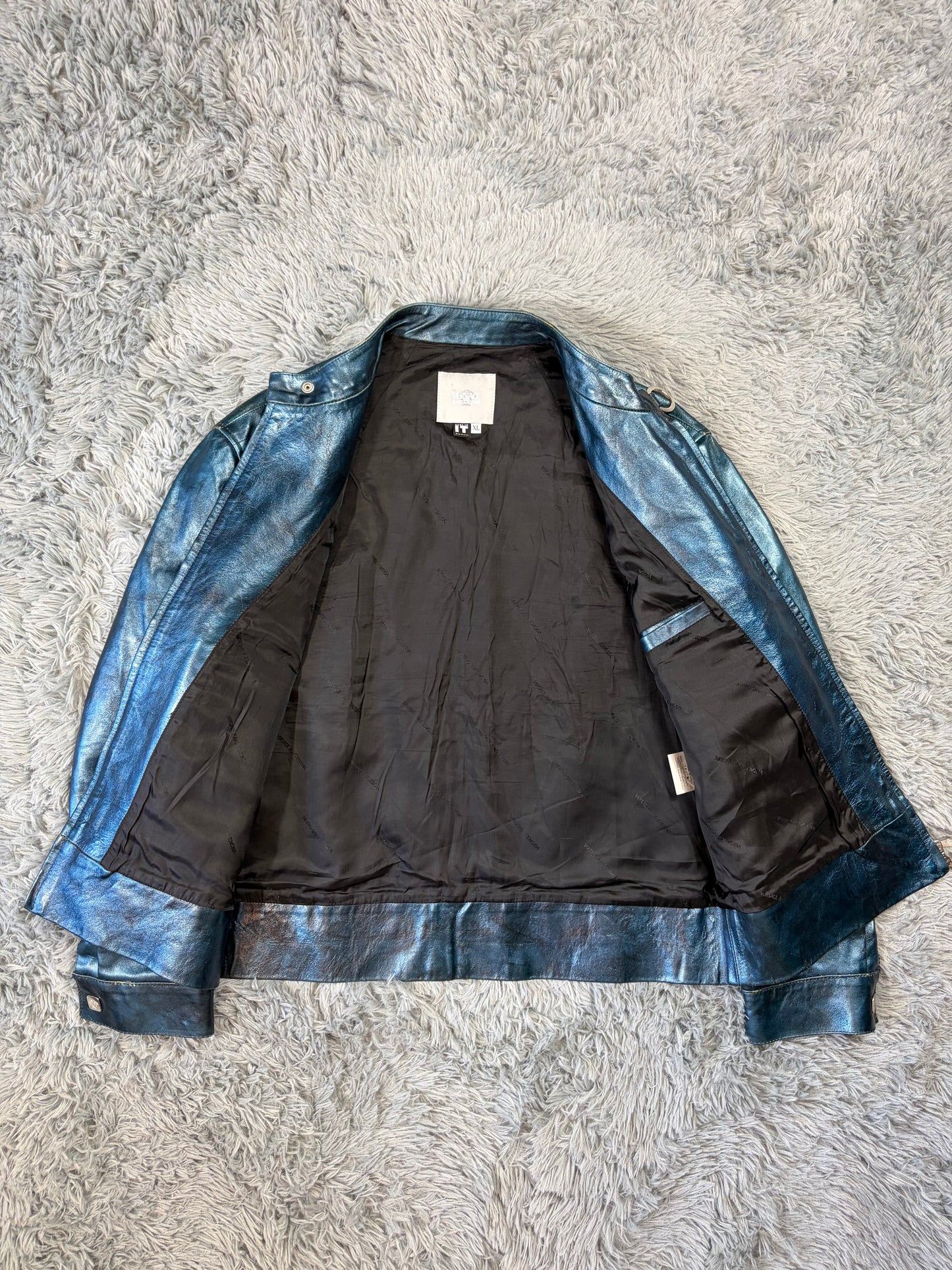 Versace VJC 00’s Blue Leather Metallic Rockstar Jacket - L