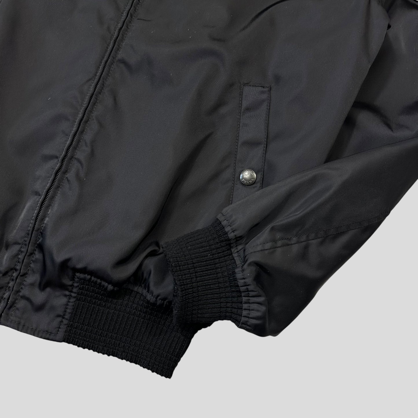 Prada Milano 2018 Black Gabardine Nylon Triangle Bomber - M